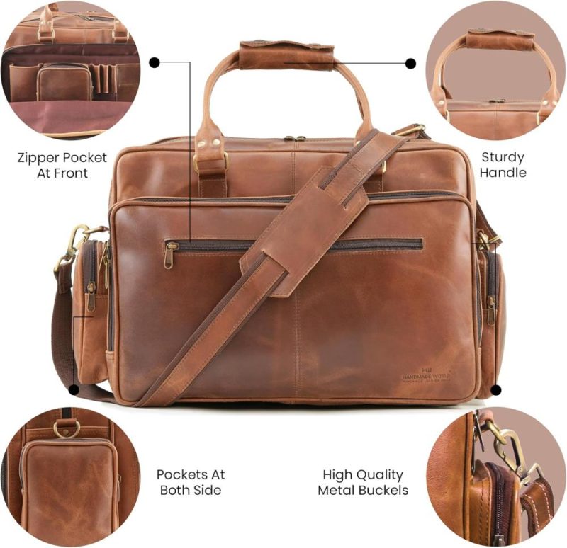 Laptop Messenger & Shoulder Bags | Large Leather Briefcase Duffel Bag For Men ‘Bosswell Office’ Fits 18 Inch Laptop Messenger For Business Travel Laptop Bags Laptop Messenger & Shoulder Bags