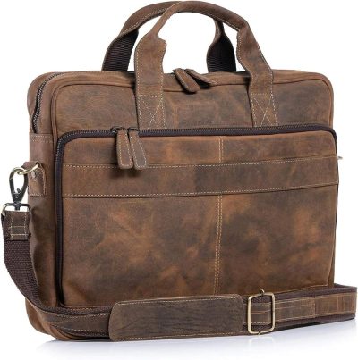 Laptop Messenger & Shoulder Bags | Leather Briefcase 18 Inch Laptop Messenger Bags For Men And Women Best Office Briefcase Satchel Bag Laptop Bags Distressed Tan