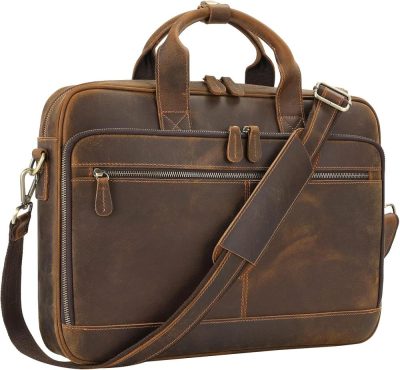 Laptop Messenger & Shoulder Bags | Leather Briefcase For Men,Business Travel Laptop Messenger Bags Laptop Bags Brown-15.6inch