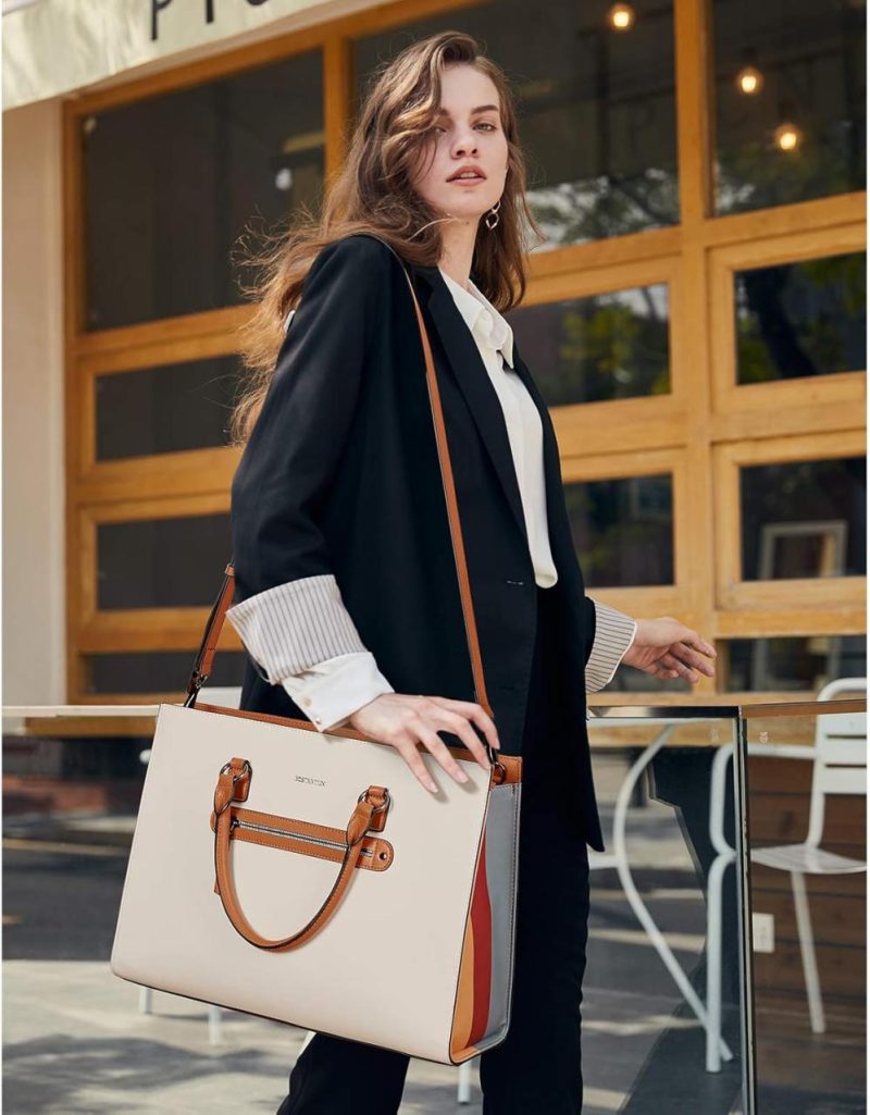 Laptop Messenger & Shoulder Bags | Leather Laptop Briefcase For Women Shoulder Bag 15.6 Inch Business Computer Work Tote Laptop Bags Beigenew