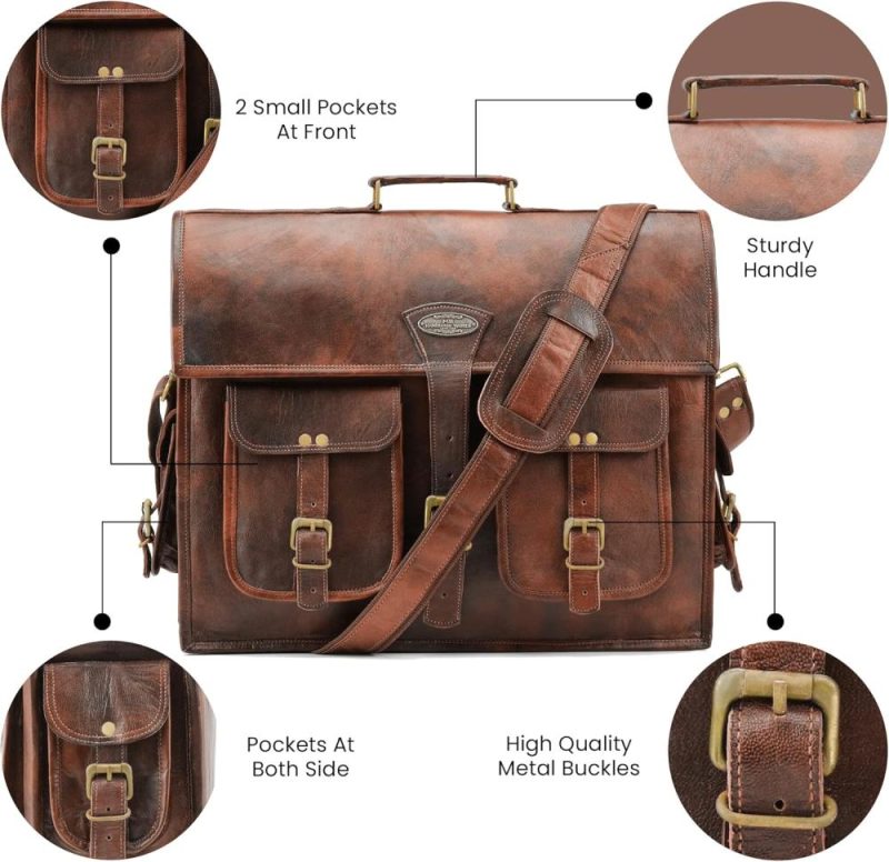 Laptop Messenger & Shoulder Bags | Leather Laptop Messenger Bag For Men Women ‘The Alpha’ Computer Briefcase Satchel Bag For Office Business (18 Inch) Laptop Bags Laptop Messenger & Shoulder Bags