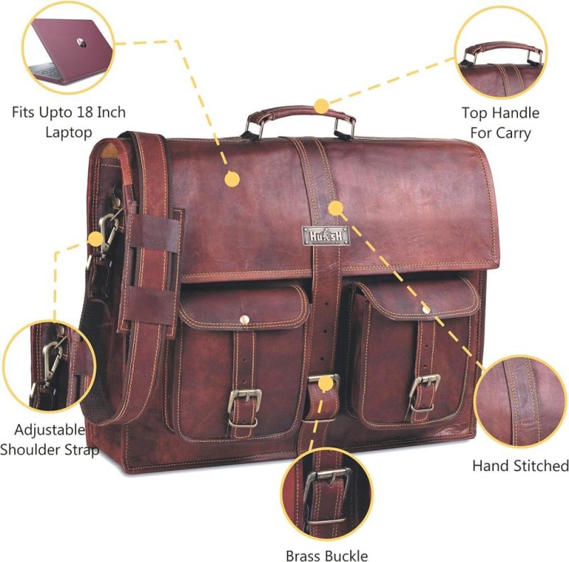 Laptop Messenger & Shoulder Bags | Leather Messenger Bag For Men 18 Inch, Vintage Handmade Genuine Leather Laptop Briefcase Computer Satchel Bag For Office Travel Use (Brown) Laptop Bags Laptop Messenger & Shoulder Bags