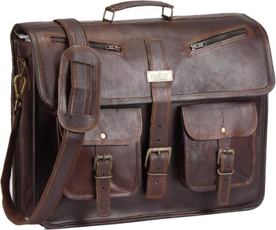 Laptop Messenger & Shoulder Bags | Leather Messenger Bag For Men And Women 18 Inch | Best Laptop Briefcase Satchel Computer Bag With Adjustable Strap Laptop Bags Brown