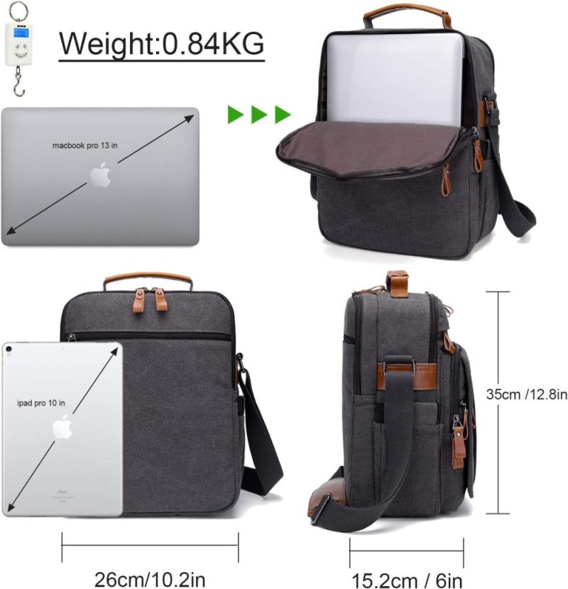 Laptop Messenger & Shoulder Bags | Mens Messenger 13.3 Inch Laptop Bag, Water-Resistant Canvas Computer Briefcase Satchel Work Shoulder Bag Purse Laptop Bags Laptop Messenger & Shoulder Bags