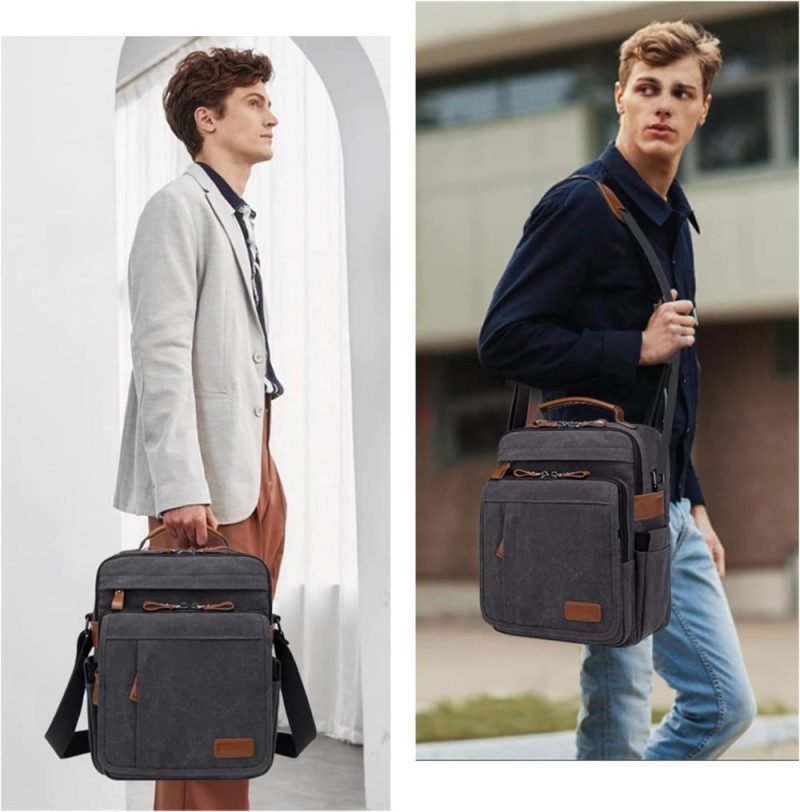 Laptop Messenger & Shoulder Bags | Mens Messenger 13.3 Inch Laptop Bag, Water-Resistant Canvas Computer Briefcase Satchel Work Shoulder Bag Purse Laptop Bags Laptop Messenger & Shoulder Bags