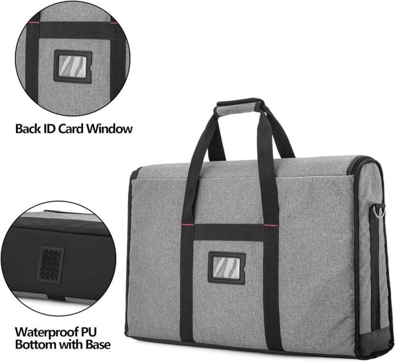 Laptop Messenger & Shoulder Bags | Monitor Carrying Case 24 Inch Padded Travel Bag Hold Up To 2 Lcd Screens/Tvs, Not Compatible With Imac, With Accessories Pocket, Shoulder Strap, Pu Bottom, Grey Laptop Bags Grey