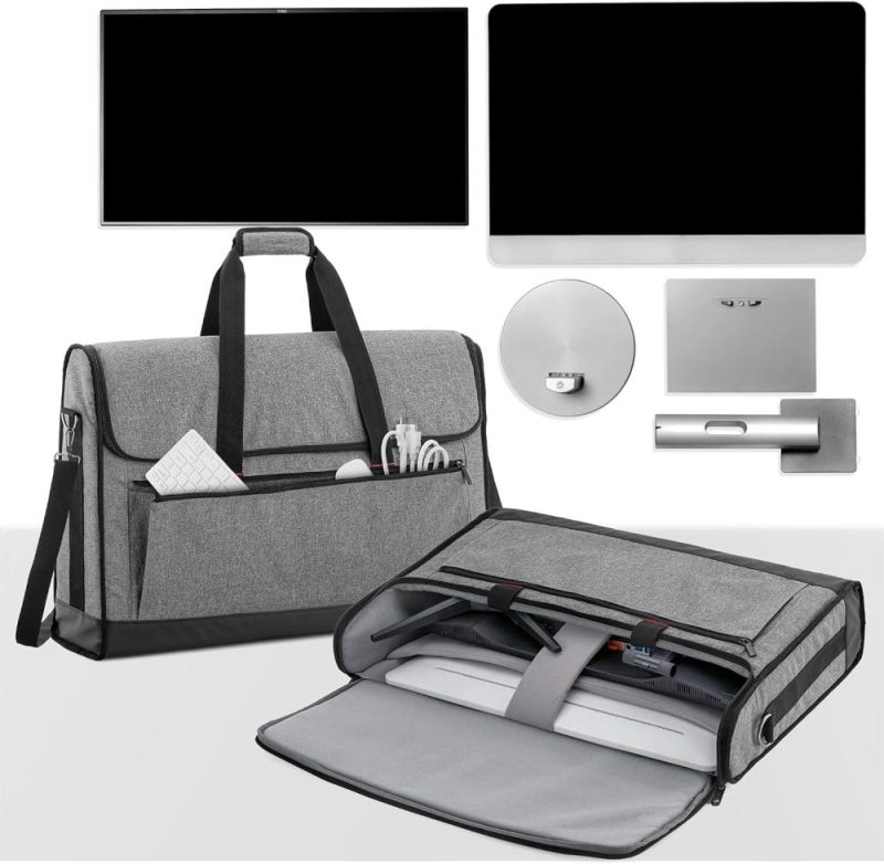 Laptop Messenger & Shoulder Bags | Monitor Carrying Case 24 Inch Padded Travel Bag Hold Up To 2 Lcd Screens/Tvs, Not Compatible With Imac, With Accessories Pocket, Shoulder Strap, Pu Bottom, Grey Laptop Bags Grey