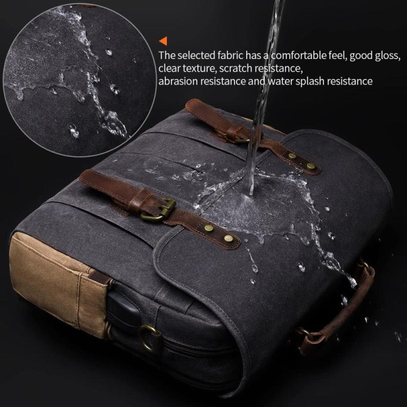 Laptop Messenger & Shoulder Bags | Vintage Mens Messenger Bag 15.6 Inches Waterproof Genuine Leather Waxed Canvas Satchel Shoulder Bag Briefcase Laptop Bag With Charging,Headset Port Gray Laptop Bags Dark Grey