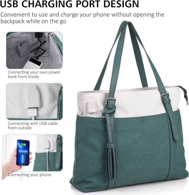 Laptop Messenger & Shoulder Bags | Women Tote Bag For School,Cute Bookbag Teacher Bag For College,Laptop Tote Bag Purse With Compartments Zipper For Work Travel Nurse Church,Canvas,Green Laptop Bags Green