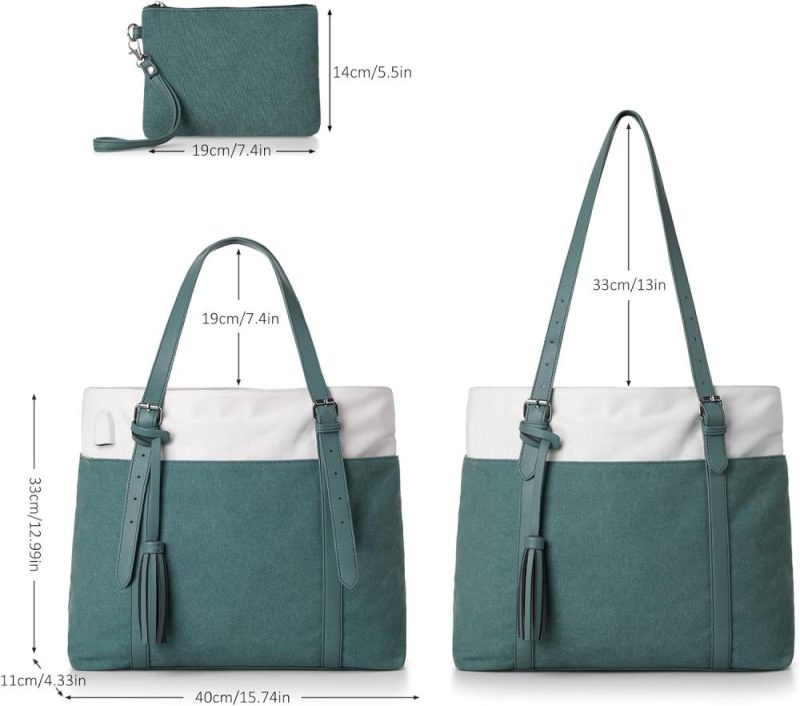 Laptop Messenger & Shoulder Bags | Women Tote Bag For School,Cute Bookbag Teacher Bag For College,Laptop Tote Bag Purse With Compartments Zipper For Work Travel Nurse Church,Canvas,Green Laptop Bags Green