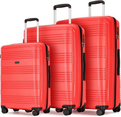 Luggage Sets | 3 Piece Expandable Luggage Sets 20/24/29 Inch Durable Suitcase Sets With Double Spinner Wheels Tsa Lock For Travel Trips,Red Luggage Luggage Sets