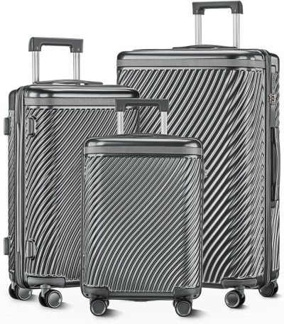 Luggage Sets | 3-Piece Luggage Set, 20/24/28 Inch, Pc +Abs Durable Lightweight, 360° Smooth Spinner Wheel, And Tsa Lock In Grey Luggage Grey