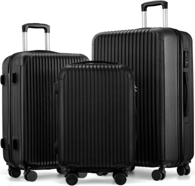 Luggage Sets | 3 Piece Luggage Set Lightweight Pc+Abs Hardshell Luggage Sets With Double Spinner Wheels Tsa Lock Durable Hardside Suitcase Set (20"/24"/28"), Ideal For Travel, Black Luggage Black