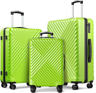 Luggage Sets | 3 Piece Luggage Sets Pc+Abs Durable Suitcase With Wheels Tsa Lock, 20"/24"/28" Lightweight Travel Luggage Set (Green) Luggage Green