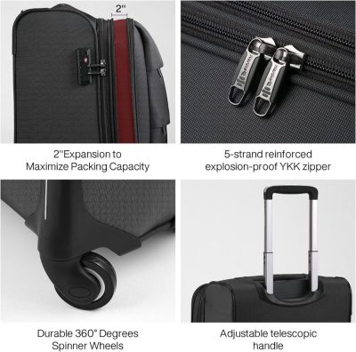 Luggage Sets | 3-Piece Set Softside Expandable Luggage Sets With Spinner Wheels, Upright Suitcase With Tsa Lock, Extra Large Rolling Luggage For Family Travel,Nestable Storage 20/24/28(Black) Luggage Black