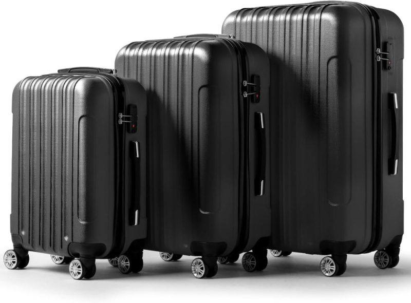 Luggage Sets | Artisasset 3 Piece Luggage Sets, Lightweight Abs Suitcase With 4 Spinner Wheels ＆ Tsa Locks, Hardside Carry On Luggage Durable Suitcase Set For Family Travel Business – Black, 20/24/28 Luggage Black