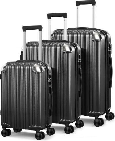 Luggage Sets | Expandable Luggage Sets 3 Piece Set, Hard Shell Spinner Suitcase Set, 20/24/28" Carry-On And Checked Luggage(Black) Luggage Black