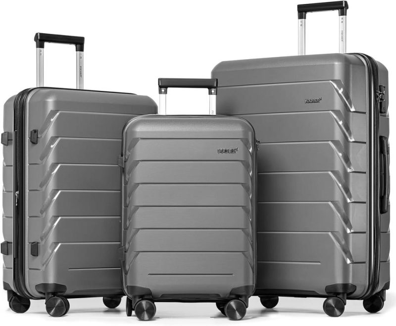 Luggage Sets | Expandable Luggage Sets 3 Piece With Tsa Lock,Luggage Set Pp Material Travel Suitcase Set With Spinner Wheels For Men Women, 20”/24”/28” Luggage Grey