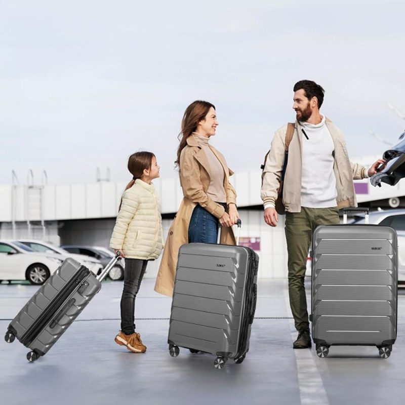 Luggage Sets | Expandable Luggage Sets 3 Piece With Tsa Lock,Luggage Set Pp Material Travel Suitcase Set With Spinner Wheels For Men Women, 20”/24”/28” Luggage Grey