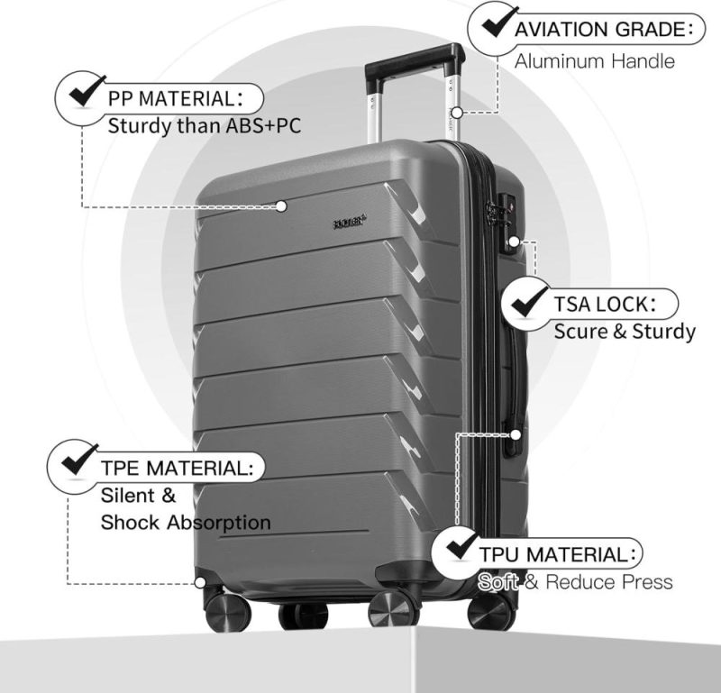 Luggage Sets | Expandable Luggage Sets 3 Piece With Tsa Lock,Luggage Set Pp Material Travel Suitcase Set With Spinner Wheels For Men Women, 20”/24”/28” Luggage Grey