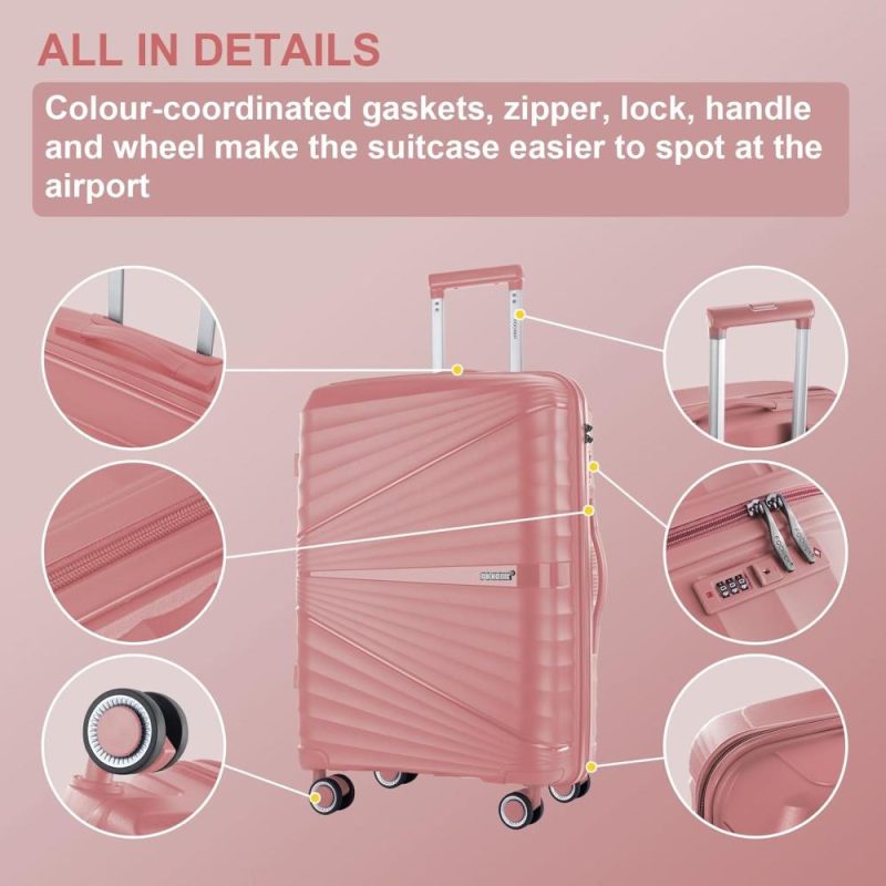 Luggage Sets | Fochier 3 Piece Hardside Luggage Set With Spinner Wheels, Rolling Suitcase Set For Men Women, 20 24 28 Inch, Rose Gold Luggage Luggage Sets