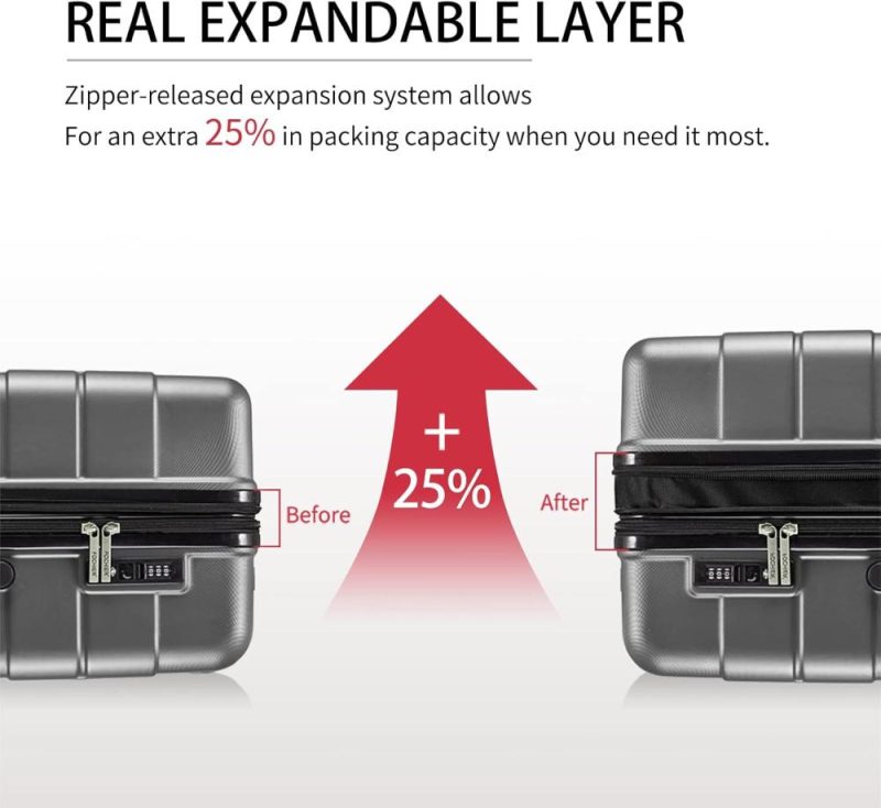 Luggage Sets | Hardside 3 Piece Expandable Luggage Set With Tsa Lock, Hard Shell Rolling Suitcase Set With Spinner Wheels For Women Man, 20 24 28 Inch, Grey Luggage Grey