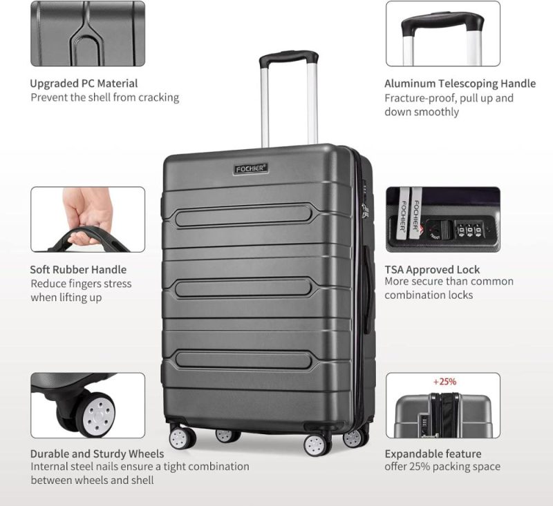 Luggage Sets | Hardside 3 Piece Expandable Luggage Set With Tsa Lock, Hard Shell Rolling Suitcase Set With Spinner Wheels For Women Man, 20 24 28 Inch, Grey Luggage Grey