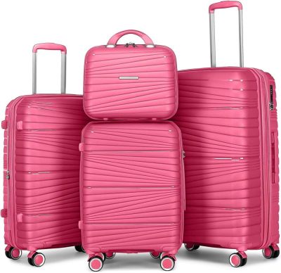 Luggage Sets | Luggage 4 Piece Sets, Hard Shell Lightweight Carry On Expandable Suitcase With Spinner Wheels Travel Set For Men Women (14/20/24/28, Peach Pink) Luggage Luggage Sets