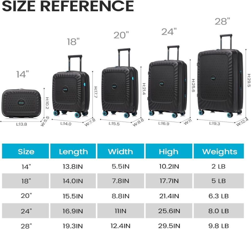 Luggage Sets | Luggage Expandable 5 Piece Sets(14/18/20/24/28) Pp Lightweight Spinner Suitcase With Tsa Lock & Ykk Zipper Luggage Black