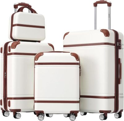 Luggage Sets | Luggage Set 3 Piece Suitcase Set With Cosmetic Case Expandable Spinner Wheels Vintage Luggage Sets(White,20"+24"+28") Luggage Luggage Sets