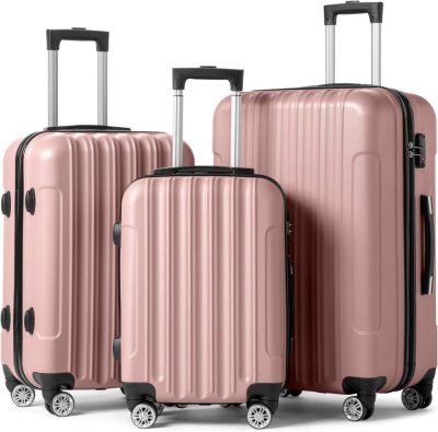 Luggage Sets | Luggage Set Of 3 Hardside Carry On Suitcase Sets With Spinner Wheels & Tsa Lock, Portable Lightweight Abs Luggages For Travel, Business – Rose Gold (20/24/28) Luggage Luggage Sets