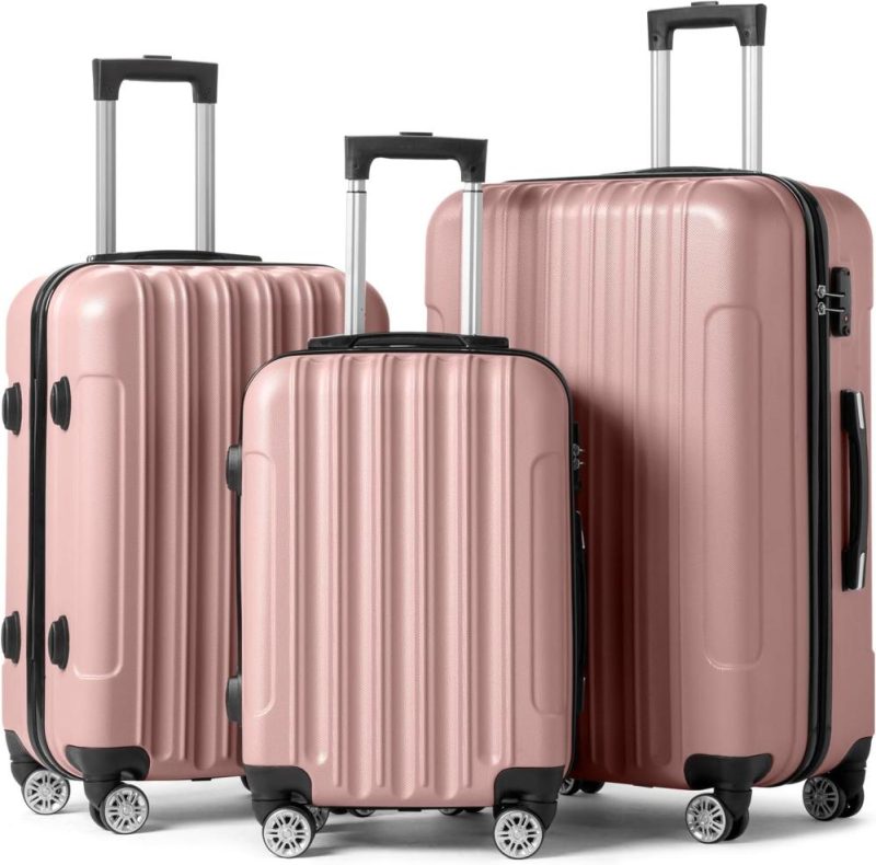 Luggage Sets | Luggage Set Of 3 Hardside Carry On Suitcase Sets With Spinner Wheels & Tsa Lock, Portable Lightweight Abs Luggages For Travel, Business – Rose Gold (20/24/28) Luggage Luggage Sets