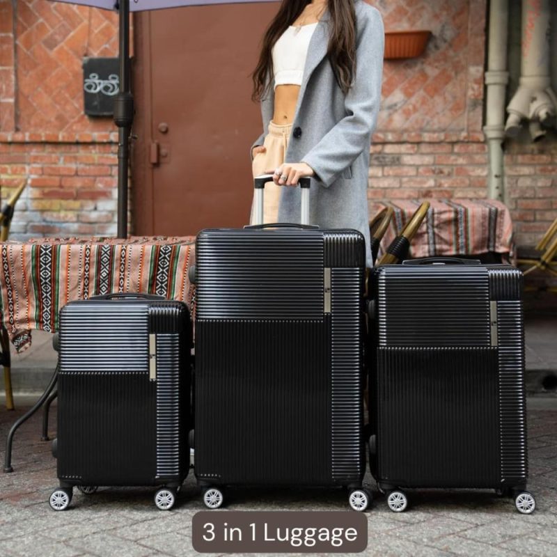 Luggage Sets | Luggage Sets 3 Piece Luxury Pc + Abs 3 Piece Sets With Tsa Lock 20In 24In 28In (Black) Luggage Black