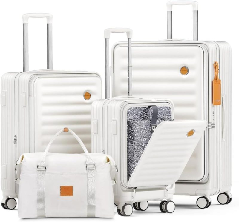 Luggage Sets | Luggage Sets 4 Piece Suitcase Set With Front Pocket, Pc Hardside Expandable Carry On Luggage Set With Spinner Wheels And Tsa Lock, White Luggage Luggage Sets