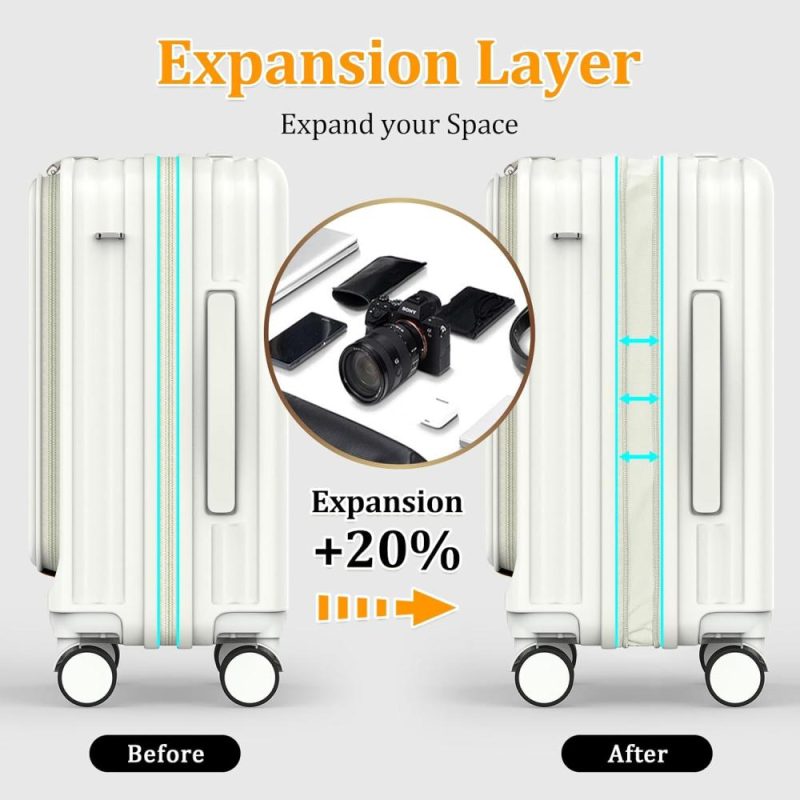 Luggage Sets | Luggage Sets 4 Piece Suitcase Set With Front Pocket, Pc Hardside Expandable Carry On Luggage Set With Spinner Wheels And Tsa Lock, White Luggage Luggage Sets