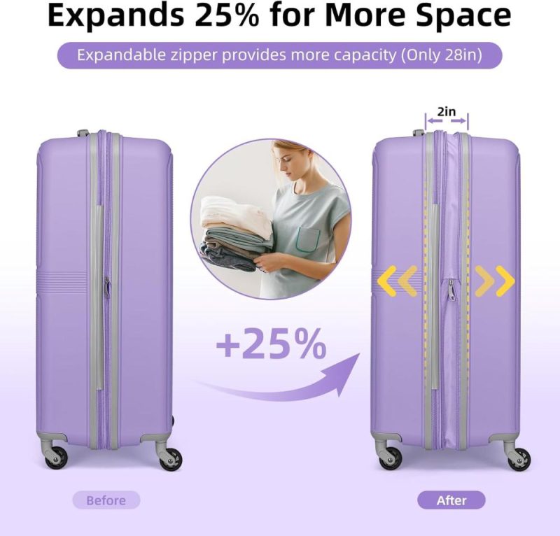 Luggage Sets | Luggage Sets 5 Piece, Expandable Luggage Pp Hardside Carry On Suitcase Sets With Spinner Wheels, Lightweight Rolling Suitcase For Men And Women, Lavender Luggage Lavender