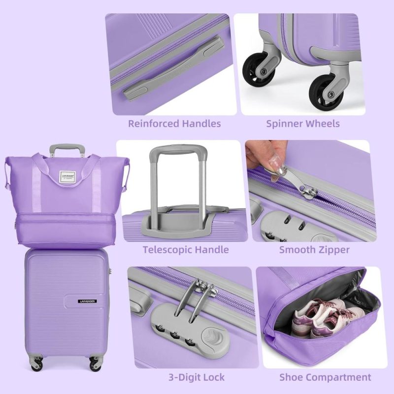 Luggage Sets | Luggage Sets 5 Piece, Expandable Luggage Pp Hardside Carry On Suitcase Sets With Spinner Wheels, Lightweight Rolling Suitcase For Men And Women, Lavender Luggage Lavender