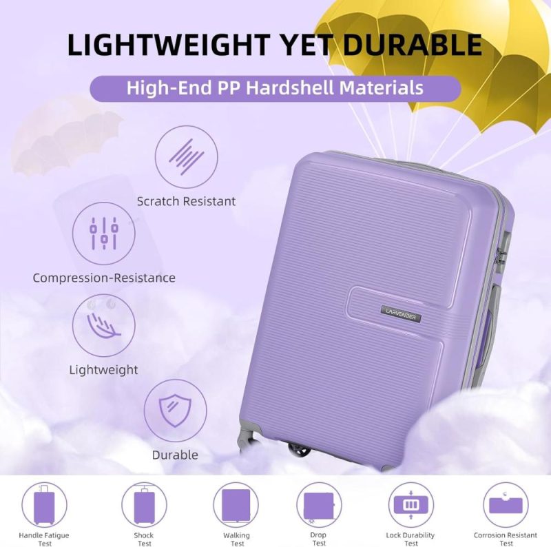 Luggage Sets | Luggage Sets 5 Piece, Expandable Luggage Pp Hardside Carry On Suitcase Sets With Spinner Wheels, Lightweight Rolling Suitcase For Men And Women, Lavender Luggage Lavender