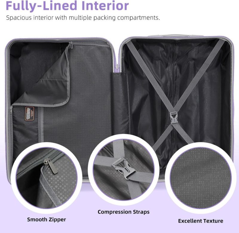 Luggage Sets | Luggage Sets 5 Piece, Expandable Luggage Pp Hardside Carry On Suitcase Sets With Spinner Wheels, Lightweight Rolling Suitcase For Men And Women, Lavender Luggage Lavender