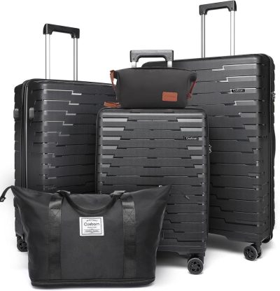 Luggage Sets | Luggage Sets 5 Piece, Suitcases With Wheels, Pp Hard Case Luggage With Upgraded Shock-Absorbing Spinner Wheel&Tsa Lock, Carry On Luggage Set (Black, 20/24/28 Inch) Luggage Black