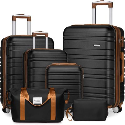 Luggage Sets | Luggage Sets 6 Piece, Expandable Hardside Carry On Suitcase Set With Spinner Wheels, Lightweight Rolling Luggage For Men And Women With Tsa Lock, Black Luggage Black-1