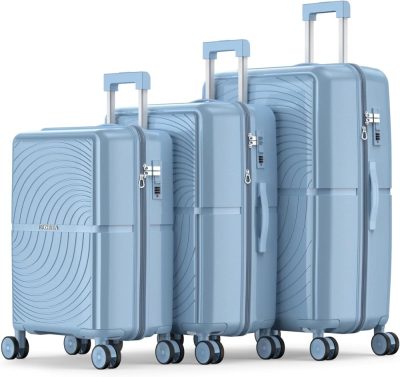 Luggage Sets | Nazhura Hard Shell Luggage Set, 3-Piece Hardside Suitcase Set, 20-Inch, 24-Inch, 28-Inch Luggage, Carry On Luggage Set, Travel Luggage Set, Large Suitcase With Wheels (Light Blue) Luggage Light Blue