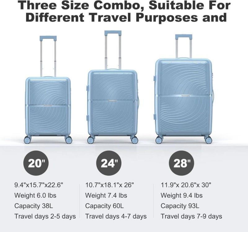 Luggage Sets | Nazhura Hard Shell Luggage Set, 3-Piece Hardside Suitcase Set, 20-Inch, 24-Inch, 28-Inch Luggage, Carry On Luggage Set, Travel Luggage Set, Large Suitcase With Wheels (Light Blue) Luggage Light Blue