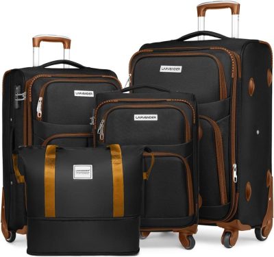 Luggage Sets | Softside Luggage Sets 4 Piece With Duffel Bag, Expandable Rolling Suitcases Set With Spinner Wheels, Lightweight Travel Luggage Set With Tsa-Approved Lock, Black (20/24/28)" Luggage Black