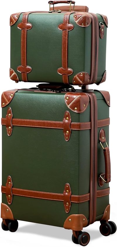 Luggage Sets | Vintage Luggage Set Of 2 Pieces With Tsa Lock Cute Retro Trunk Luggage (Green, 14Inch & 20Inch) Luggage Green