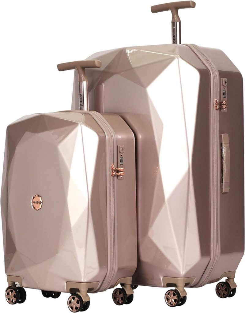 Luggage Sets | Women’s 3D Gemstone Tsa Lock Hardside Spinner Luggage, Lightweight, Telescoping Handles, Tsa-Approved, Rose Gold, 2 Piece Set (28"/20") Luggage Luggage Sets