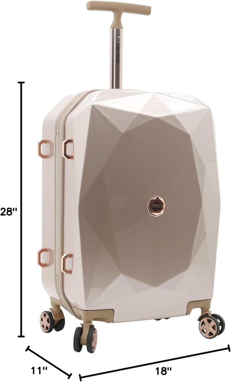 Luggage Sets | Women’s 3D Gemstone Tsa Lock Hardside Spinner Luggage, Lightweight, Telescoping Handles, Tsa-Approved, Rose Gold, 2 Piece Set (28"/20") Luggage Luggage Sets