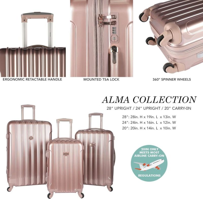 Luggage Sets | Women’s Alma Hardside Spinner Luggage, Tsa-Approved, Rose Gold, 3-Piece Set (20/24/28) Luggage Luggage Sets