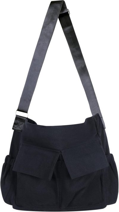 Messenger Bags | Canvas Messenger Bag Crossbody Shoulder Bag For Men Women Vintage Tote Laptop Bag Large Hobo Bag With Multiple Pockets Messenger Bags Black