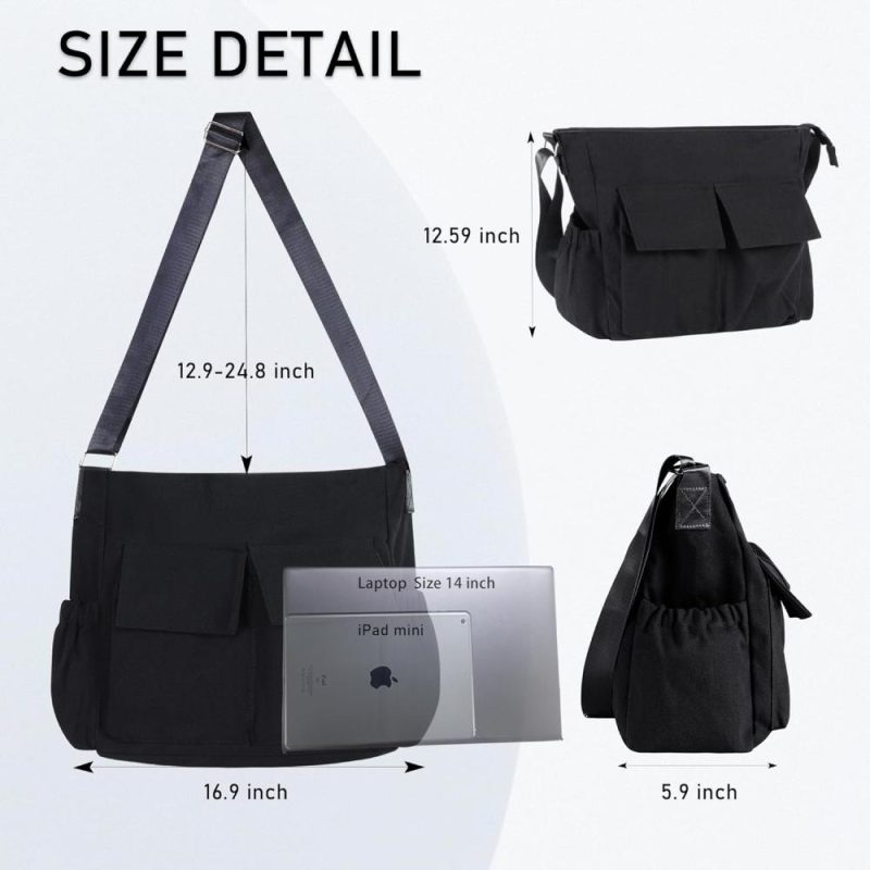 Messenger Bags | Canvas Messenger Bag Crossbody Shoulder Bag For Men Women Vintage Tote Laptop Bag Large Hobo Bag With Multiple Pockets Messenger Bags Black